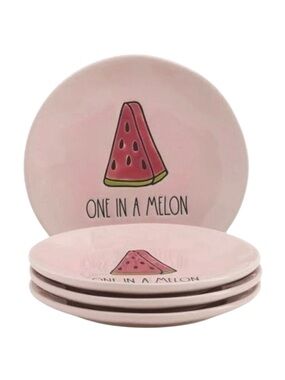 Rae Dunn Pink Watermelon "One in a Melon" Dessert Plate Set